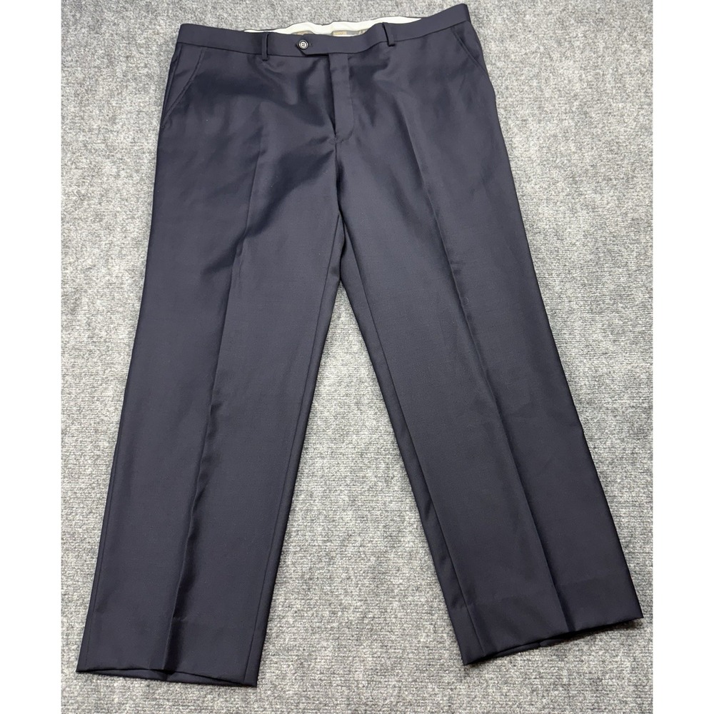 Mantoni‎ 40 Dress Pants Mens Navy Blue Super 140s Virgin Wool Flat Front Nopleat